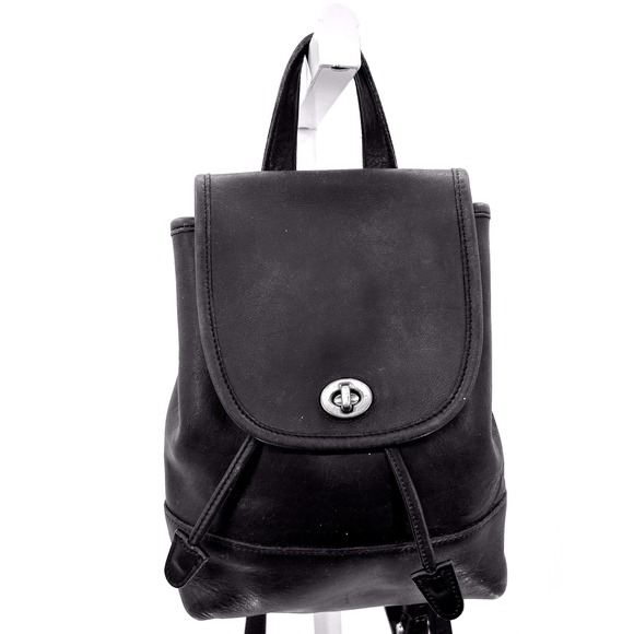 Vintage Coach Black Leather Daypack Backpack Y2K 90s Purse - Picture 2 of 16